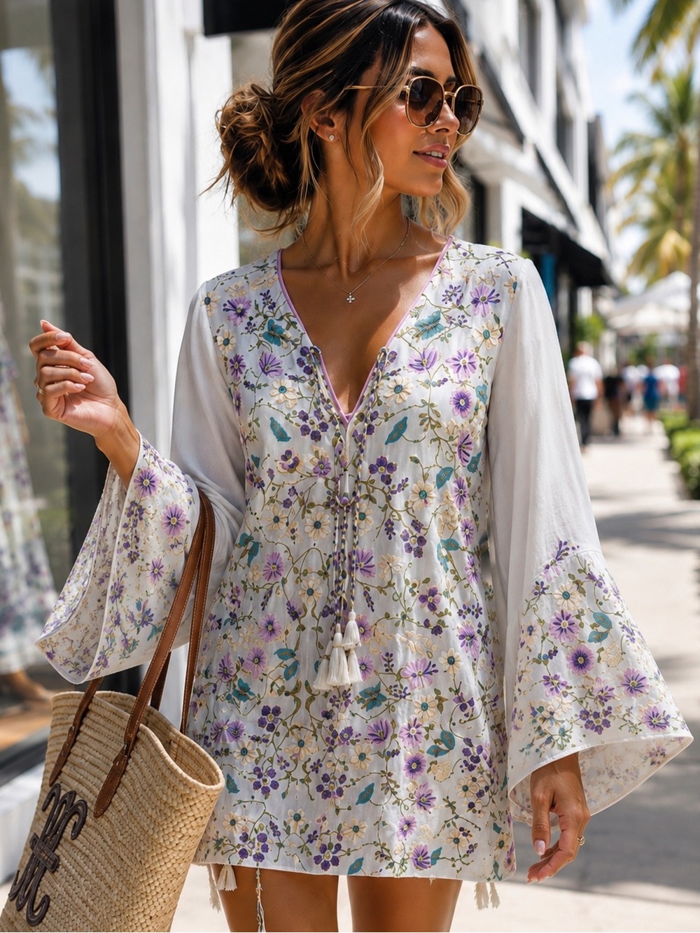 Taj by Sabrina Crippa Silk Embroidered Mini/Tunic Dress, NWT, $411MSRP